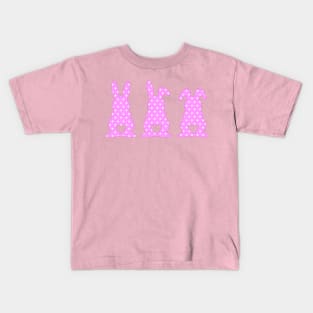 Three Easter Bunnies with Heart Shaped Tails Pink Polkadots Kids T-Shirt